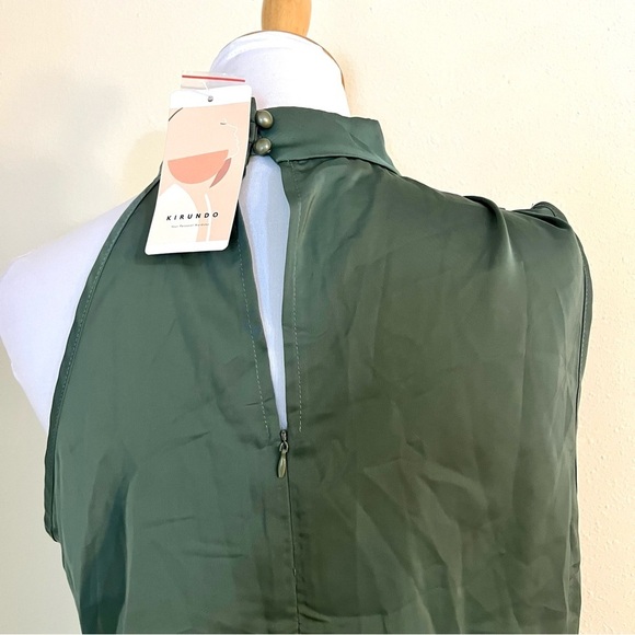 NWT KIRUNDO Women Satin Mock Neck Party Cocktail Midi Dress Wrap Ruffle size L - Picture 8 of 12